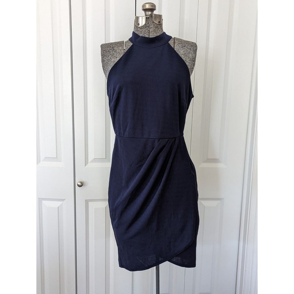 Manydress Womens Halter Ruched Dress Cocktail Bodycon Slim Mini Wrap Dress M - Picture 3 of 16